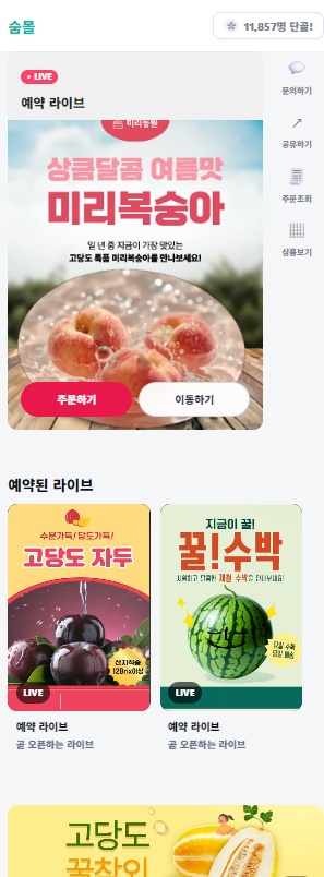 숨몰 라이브 - 완성된 판매페이지 화면
